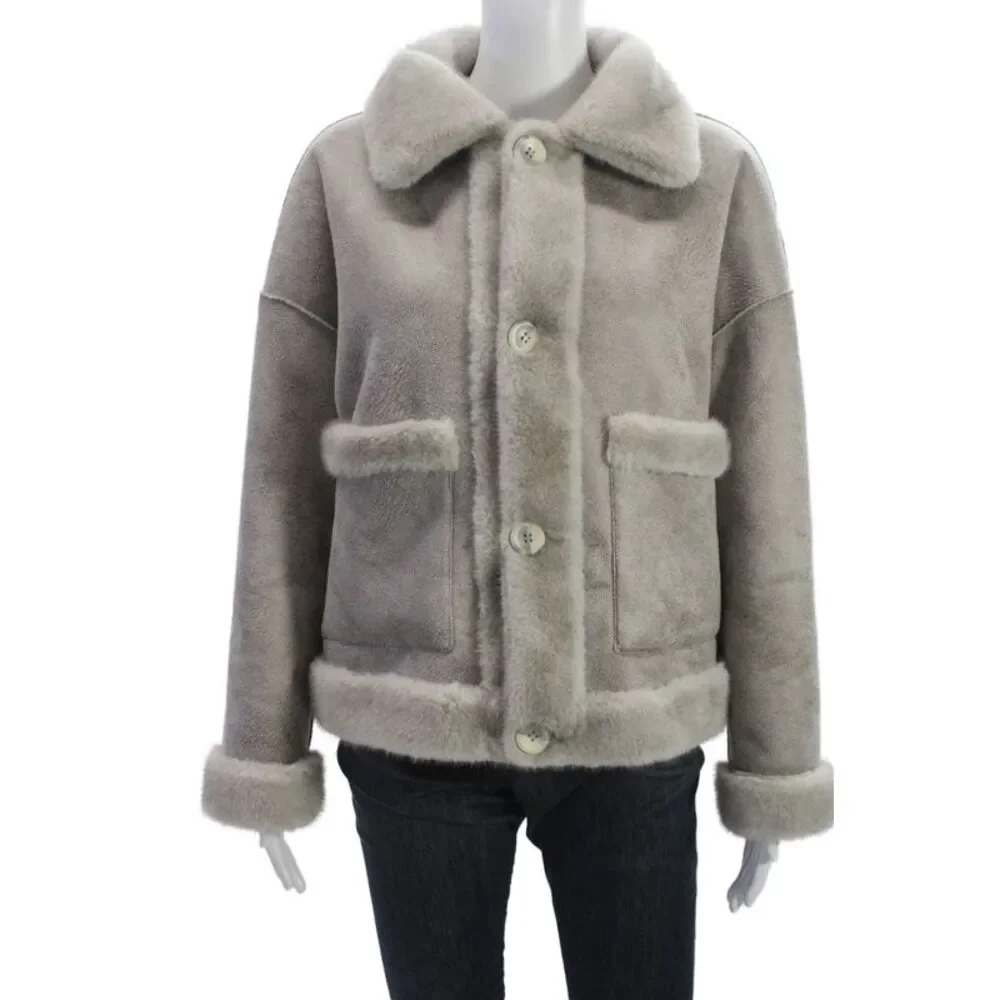 Repeat Luxury Women Basic Jacket Gray Polyester Button Long Sleeve Size S